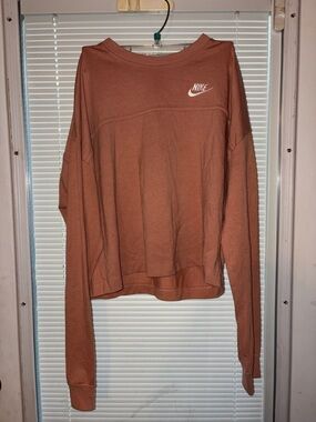 Nike Women's Rust Cropped Crew Sweatshirt with White Swoosh
